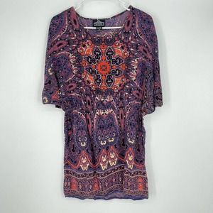 Angie Women's 3/4 Sleeve Boho Peasant Multicolor Dress Small
